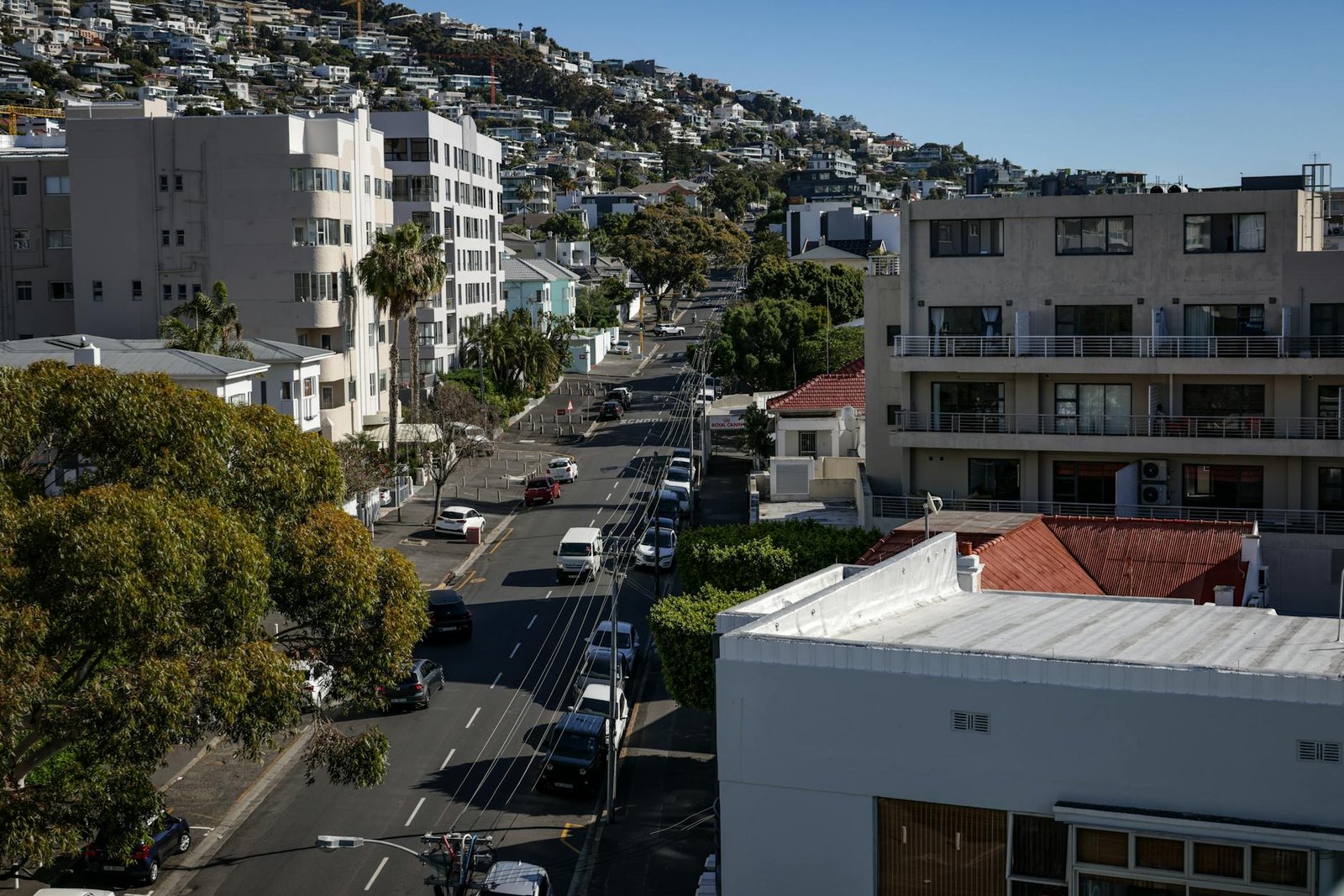 Aerial view of Cape Town's residential streets with modern architecture during daytime.