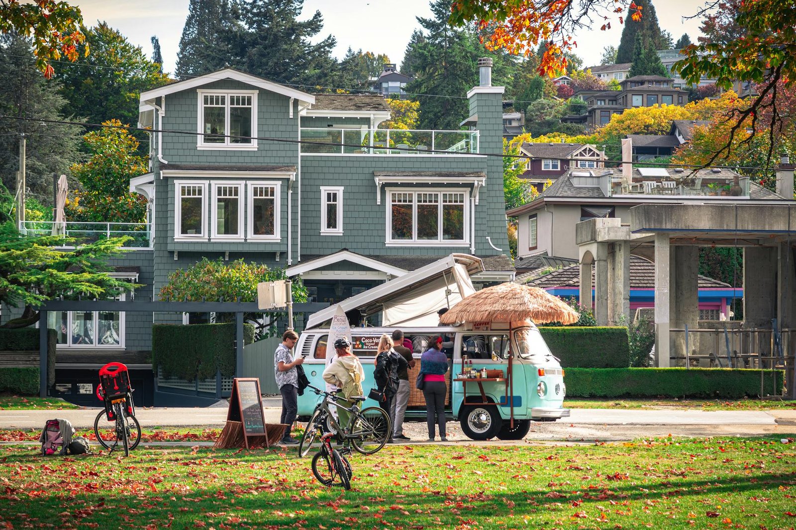 Charming food truck in Vancouver's vibrant park setting, showcasing urban lifestyle.
