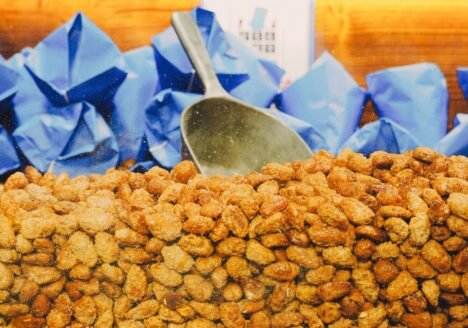 Sugared roasted almonds at a Christmas market stall