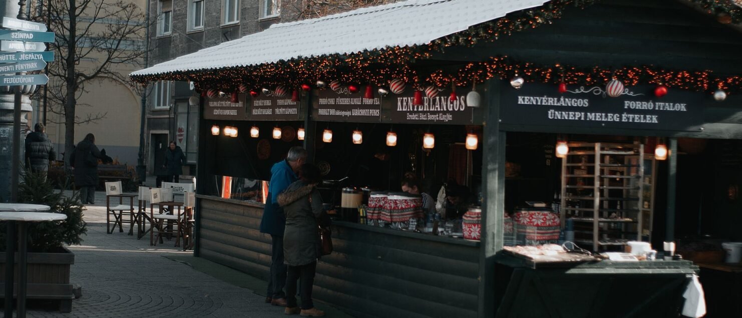 Christmas market food and drink stall in Budapest