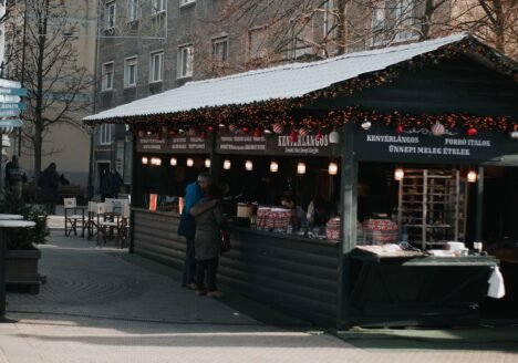 Christmas market food and drink stall in Budapest