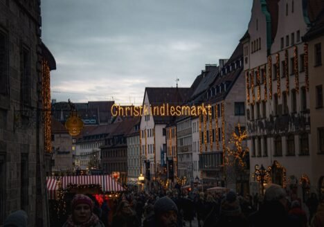 Christkindlesmarkt in Nuremberg in the evening